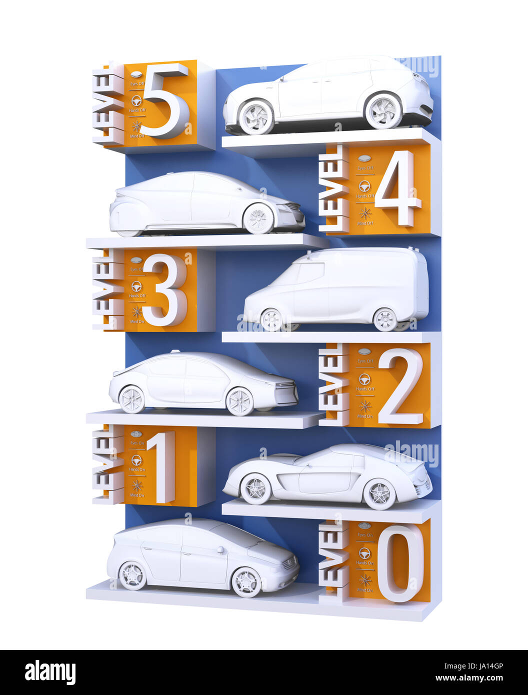 Autonomes Auto Klassifizierungskonzept. 3D-Rendering Bild. Stockfoto