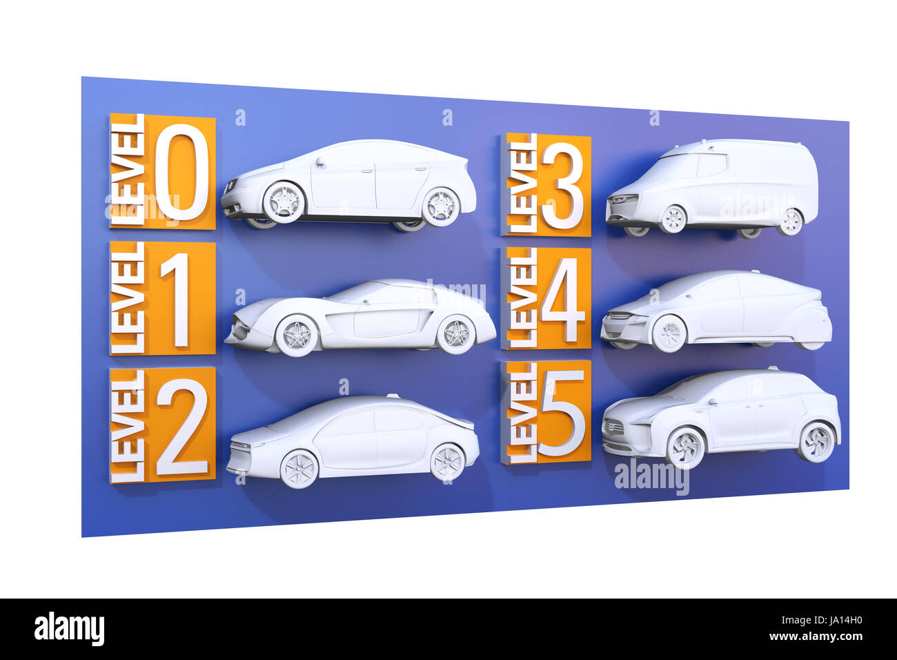 Autonomes Auto Klassifizierungskonzept. 3D-Rendering Bild. Stockfoto