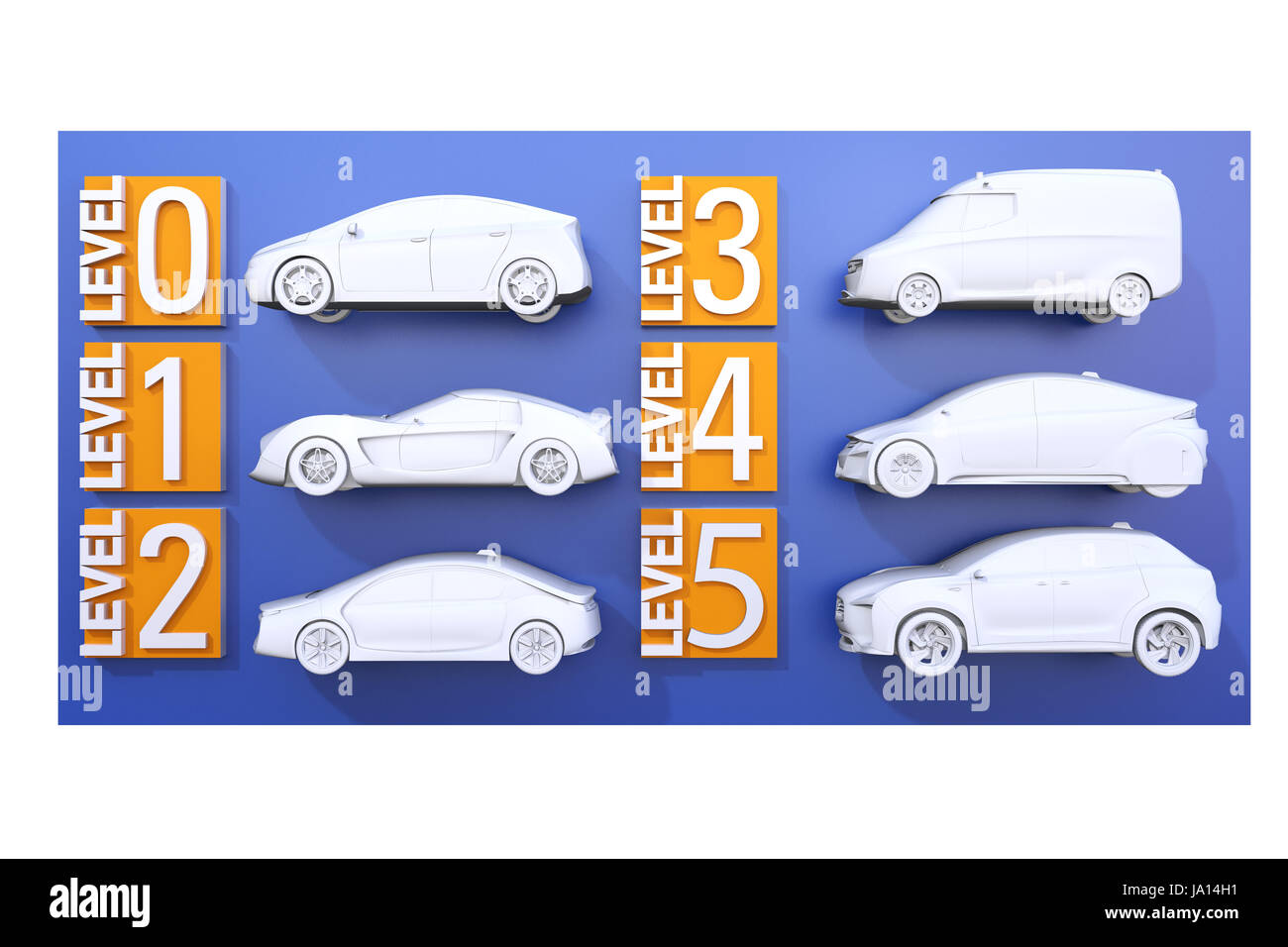 Autonomes Auto Klassifizierungskonzept. 3D-Rendering Bild. Stockfoto