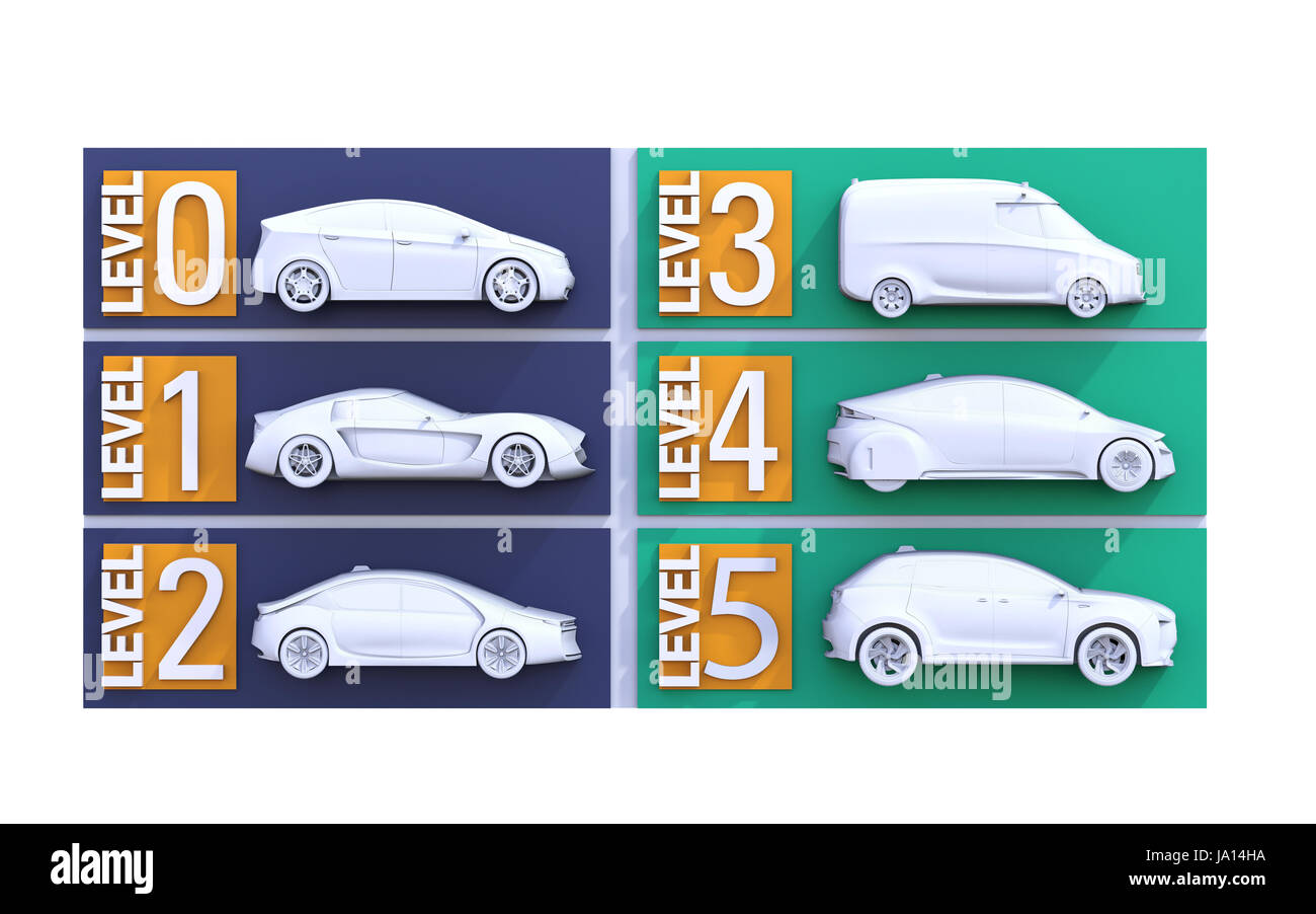 Autonomes Auto Klassifizierungskonzept. 3D-Rendering Bild. Stockfoto