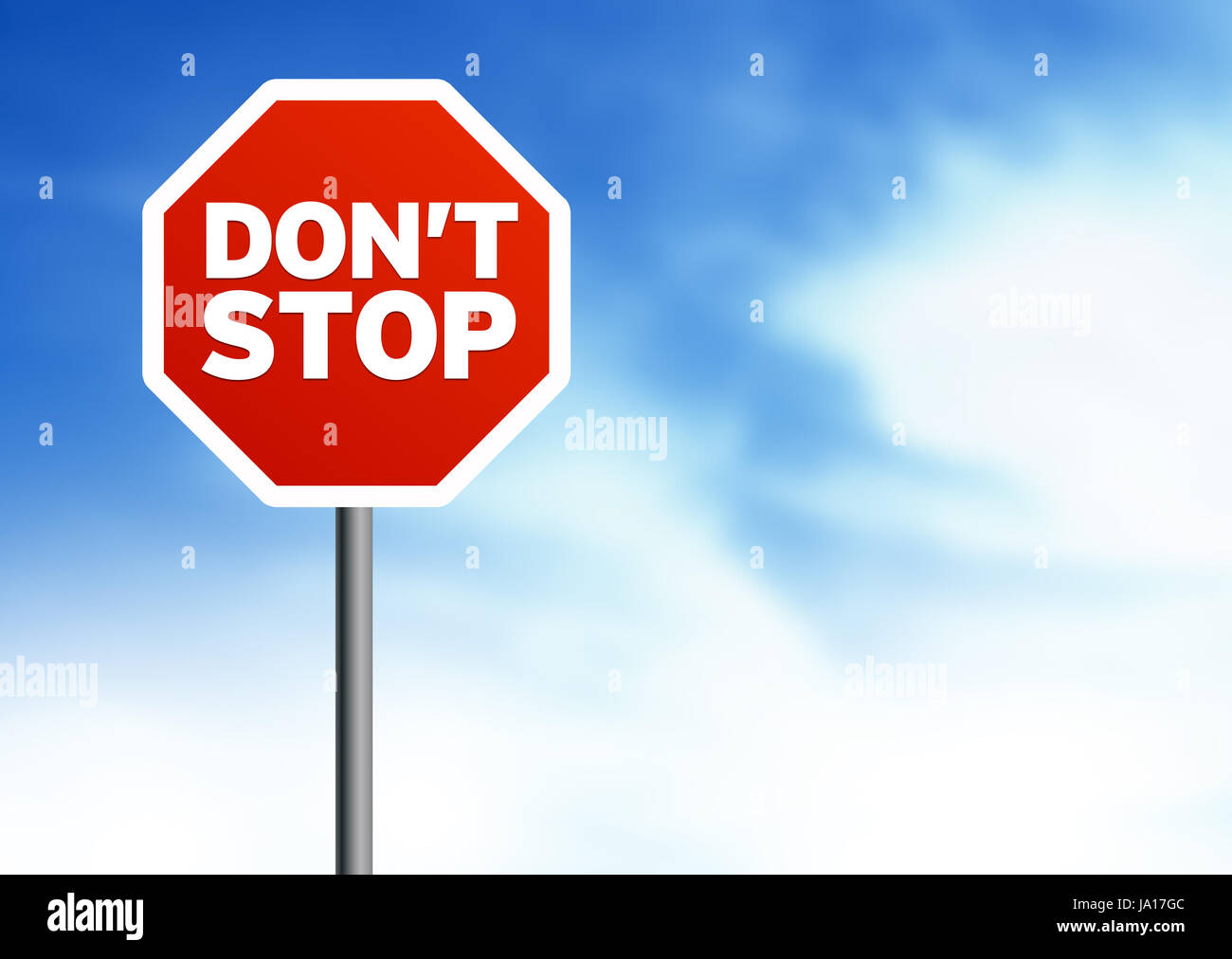 Dont Stop Verkehrszeichen auf Cloud-Hintergrund Stockfoto