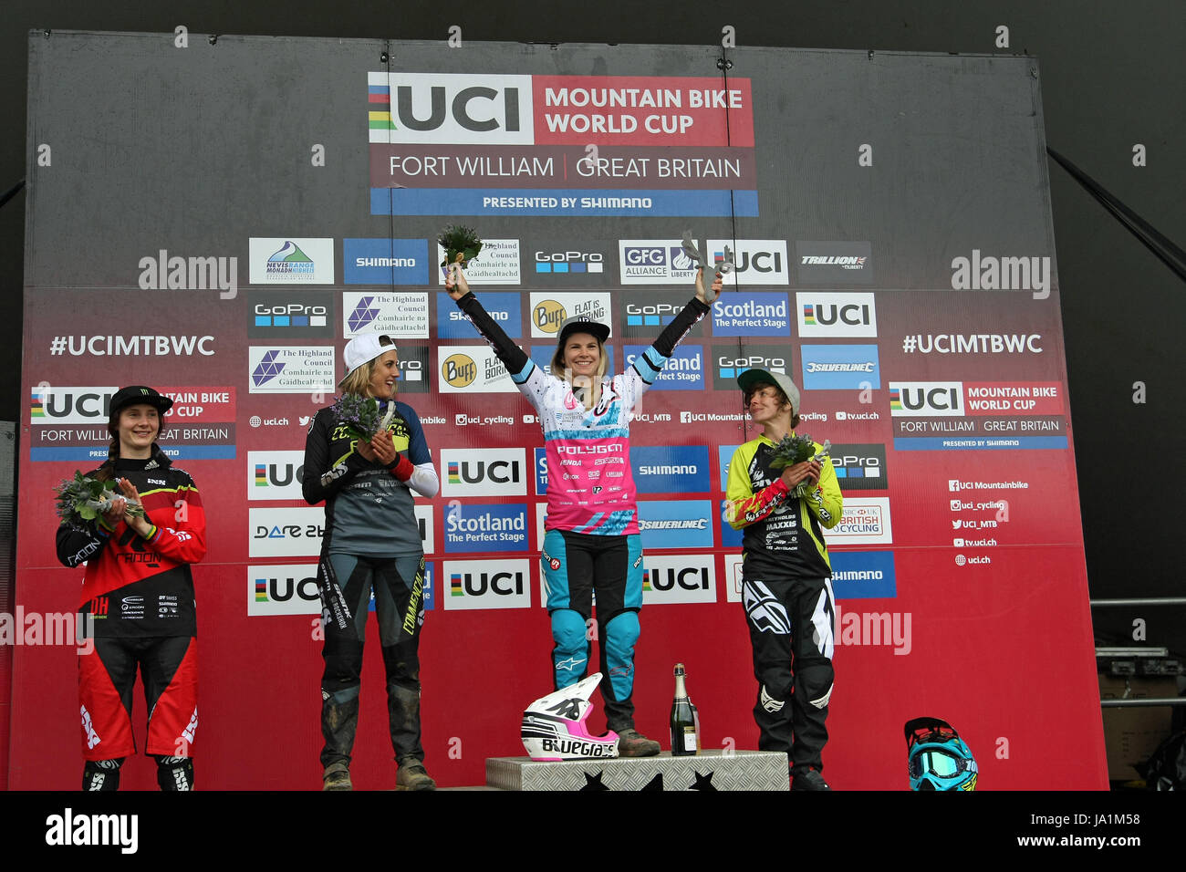 Fort William, Schottland. 4. Juni 2017. Womens Podium vom linken Manon