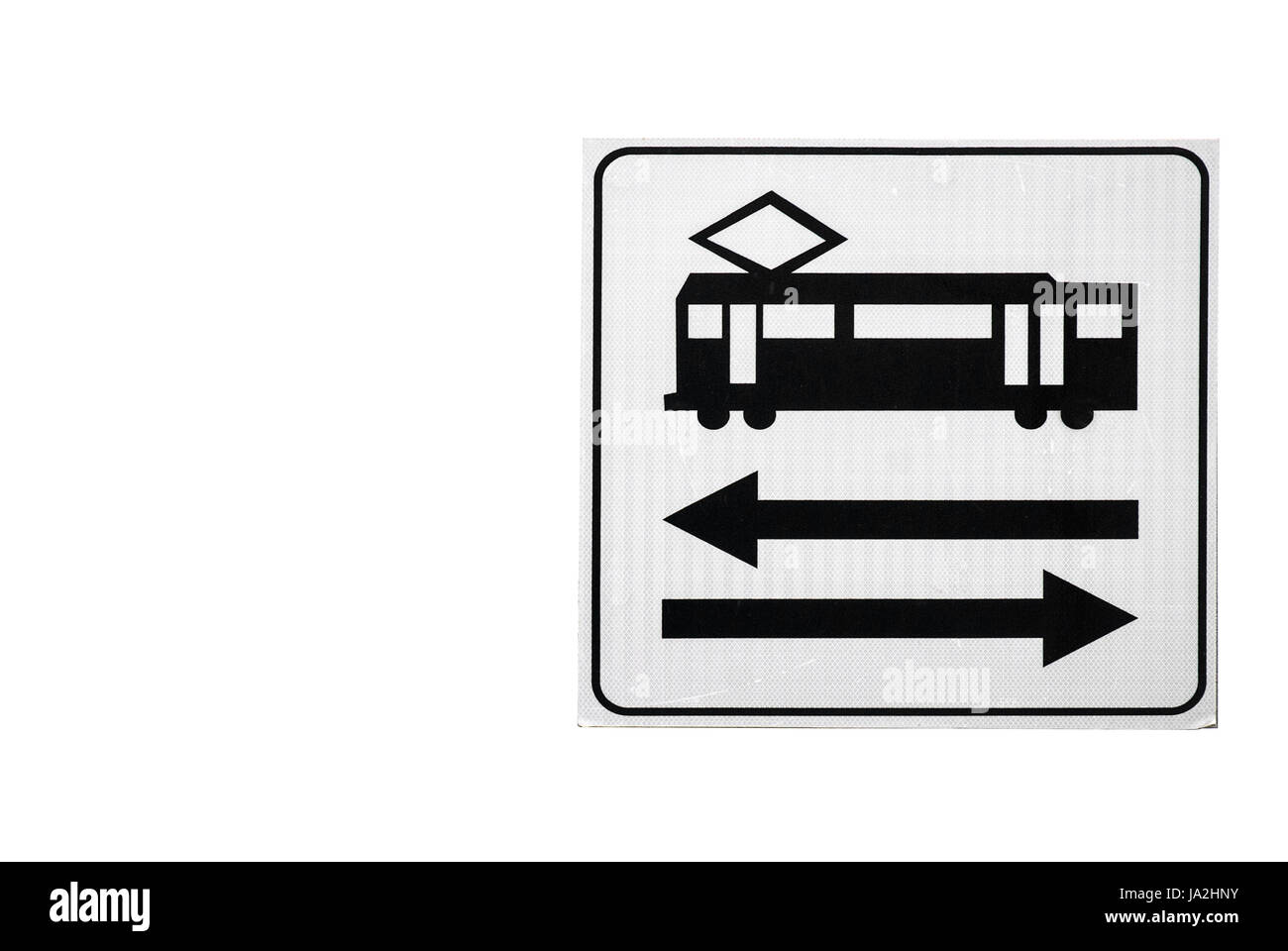 isoliert, Vorsicht, Richtungen, Straßenbahn, Warnung, Schild, Schild, Straße, Weg, Weg, Stockfoto