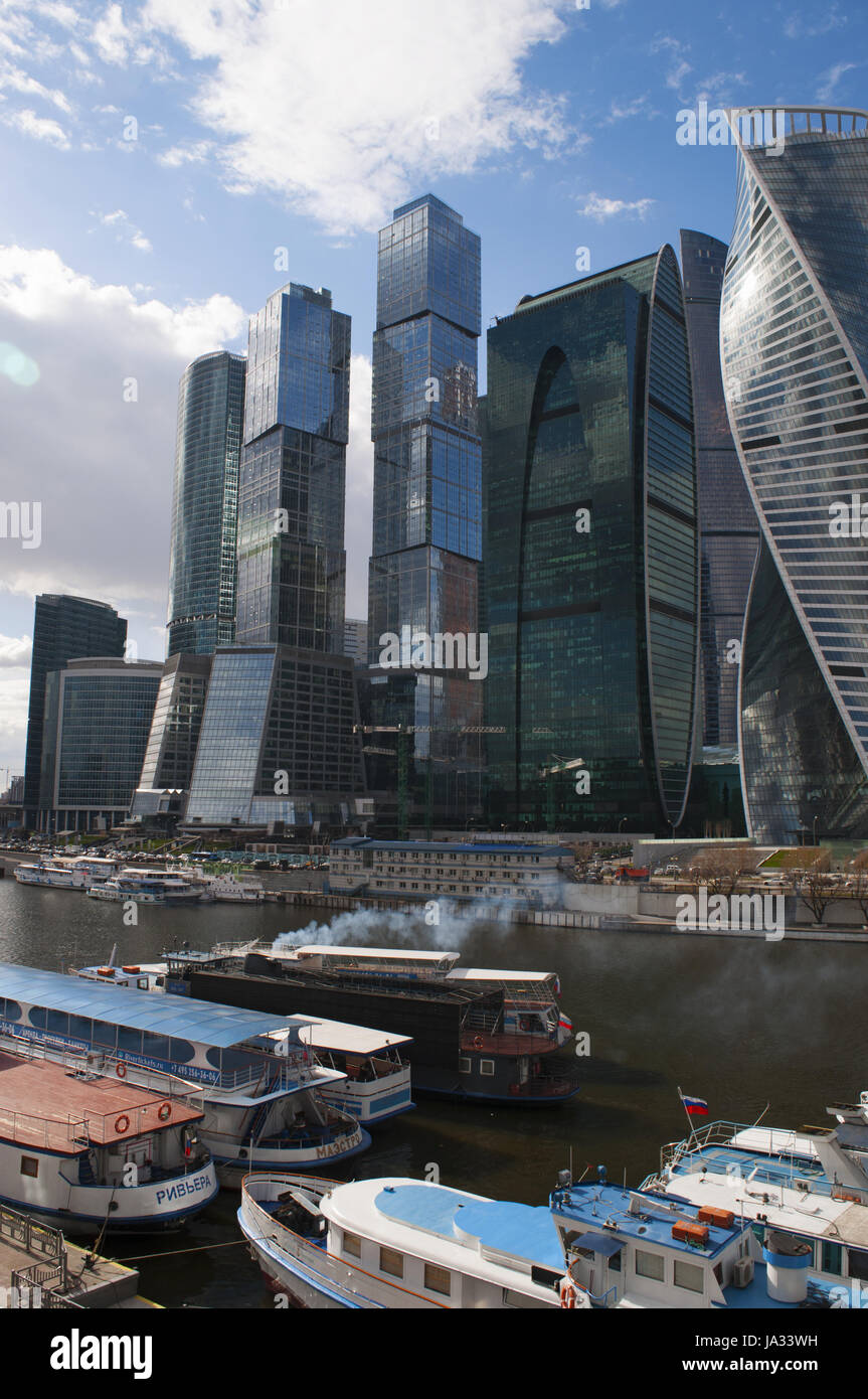 Moskau: die neue Skyline mit den Hochhäusern von Moskau internationales Geschäftszentrum, Moscow City, Bankenviertel auf der Moskwa genannt Stockfoto