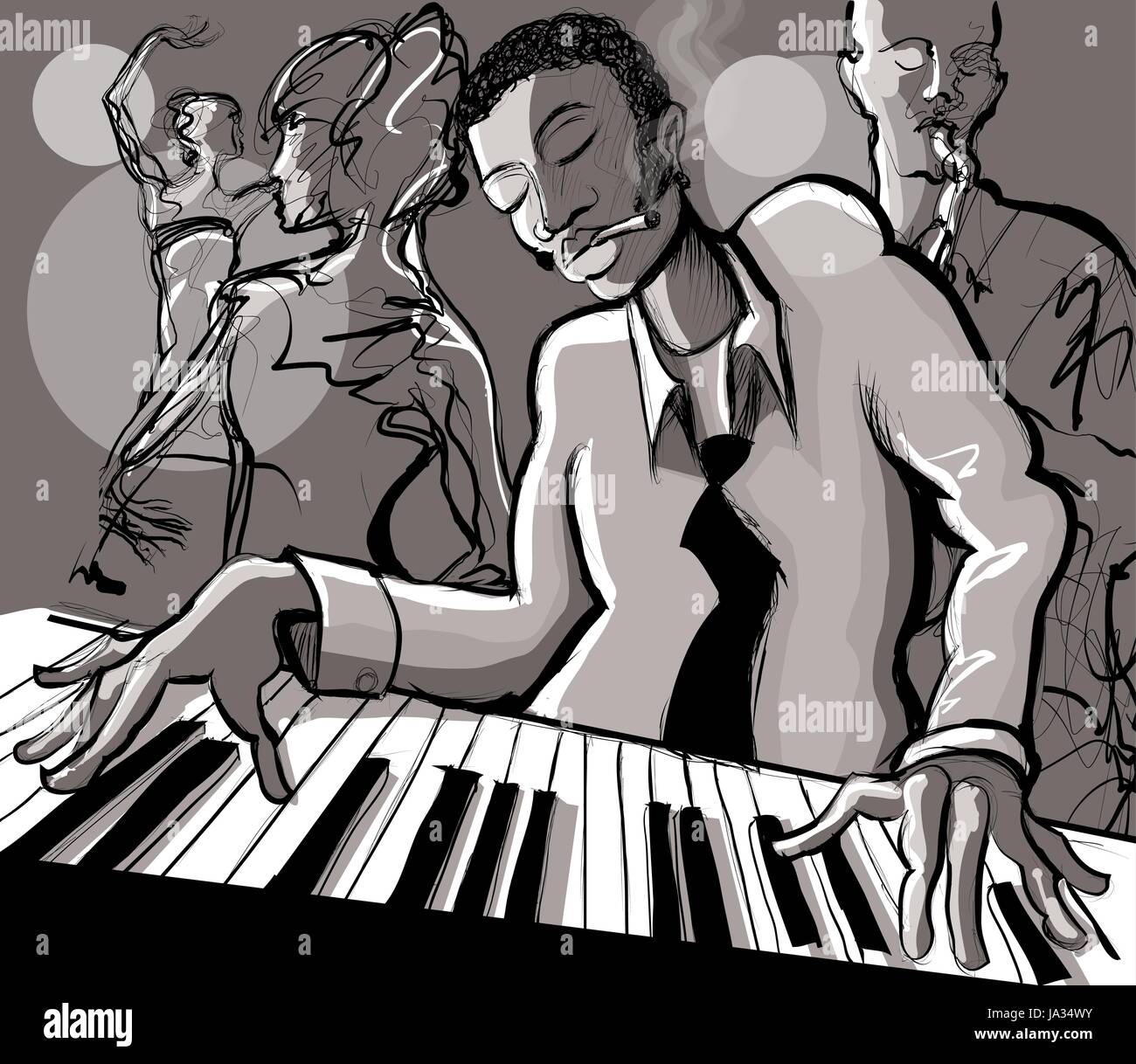Piano Jazz, Sänger und Saxophonist - Vektor-illustration Stock Vektor