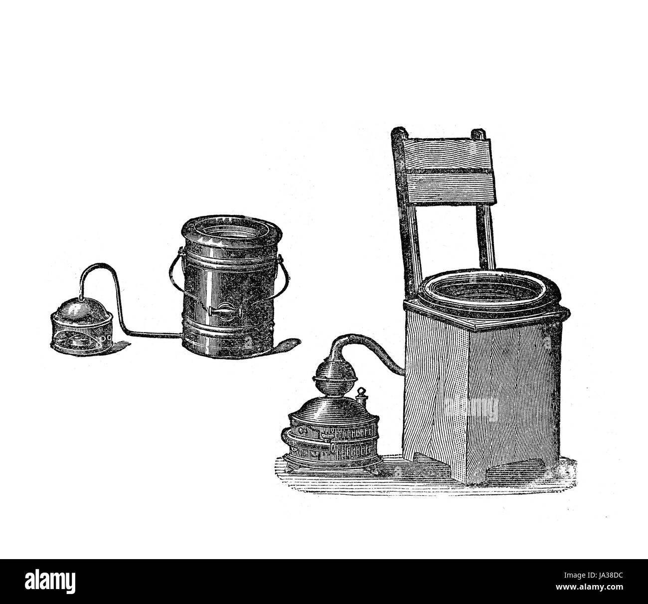 Dampfbad Ausrüstung, Vintage Illustration zu sitzen Stockfoto