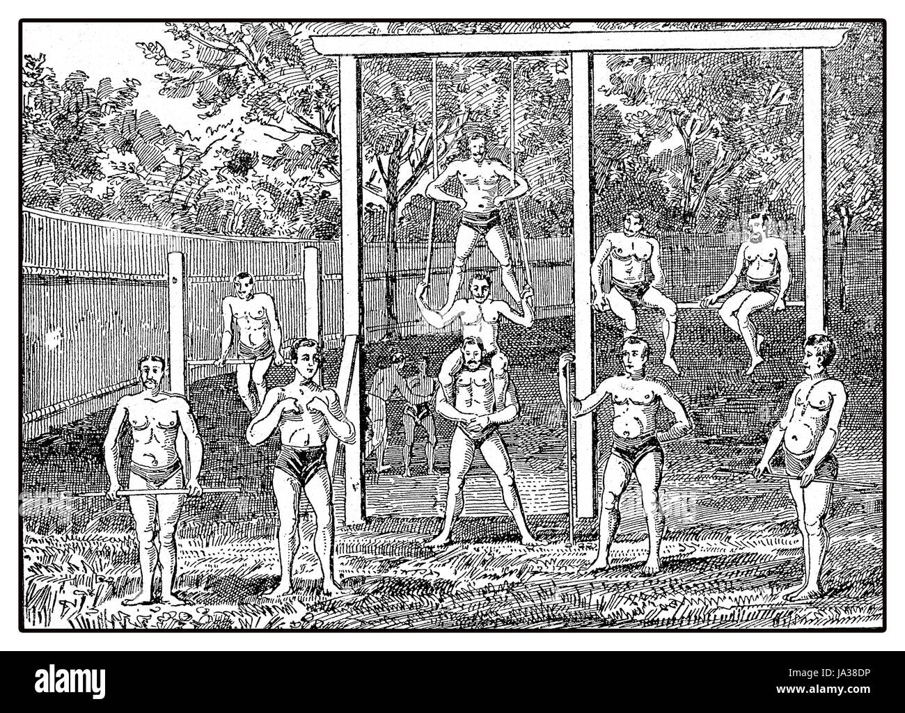 Sonnen- und Airbath für Männer, Vintage illustration Stockfoto