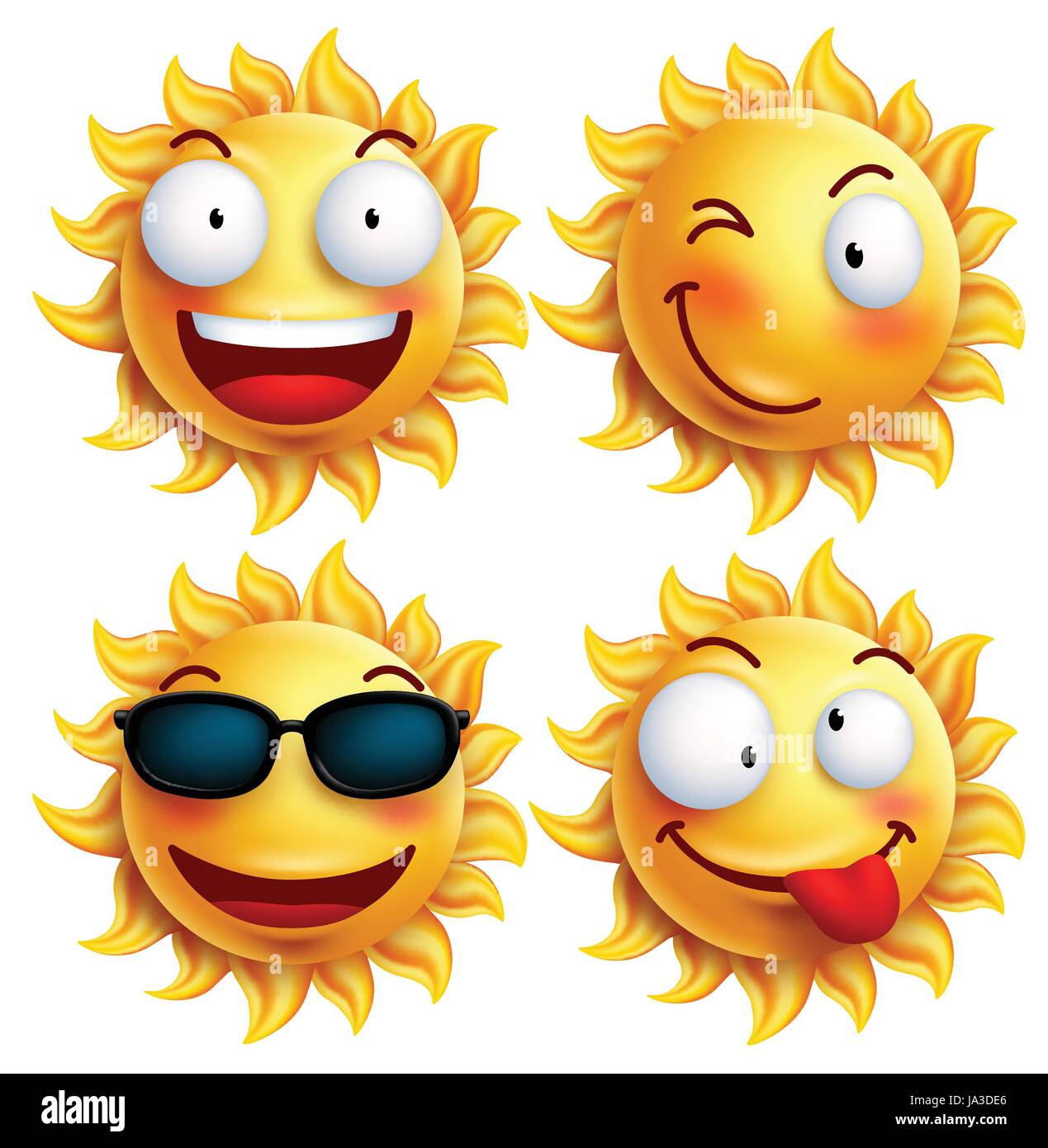 VektorSet Sonne Charakter mit lustige Gesichtsausdrücke in glänzend