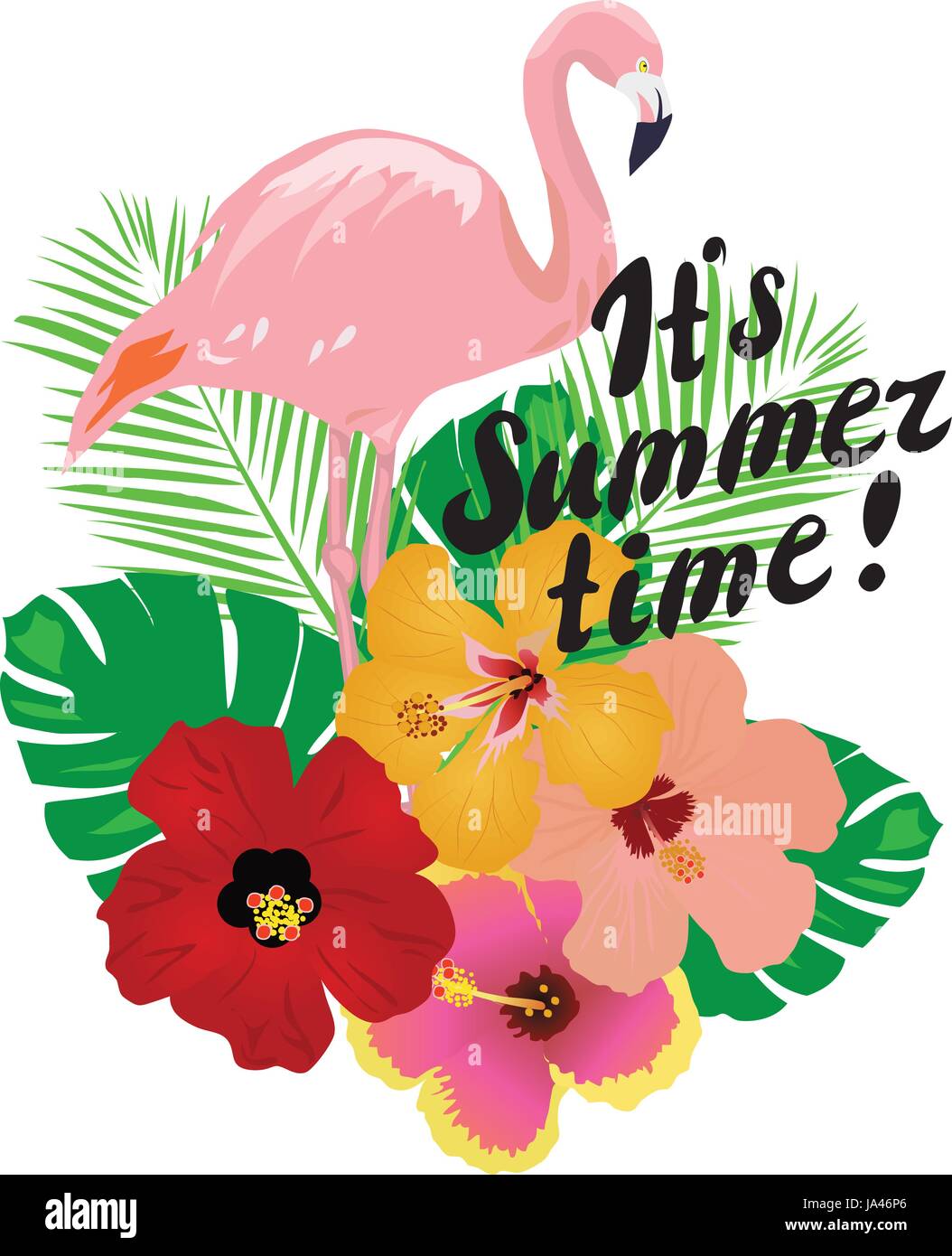 Vektor-Illustration ist Sommer mit tropischen Blumen und Vögel Stock Vektor