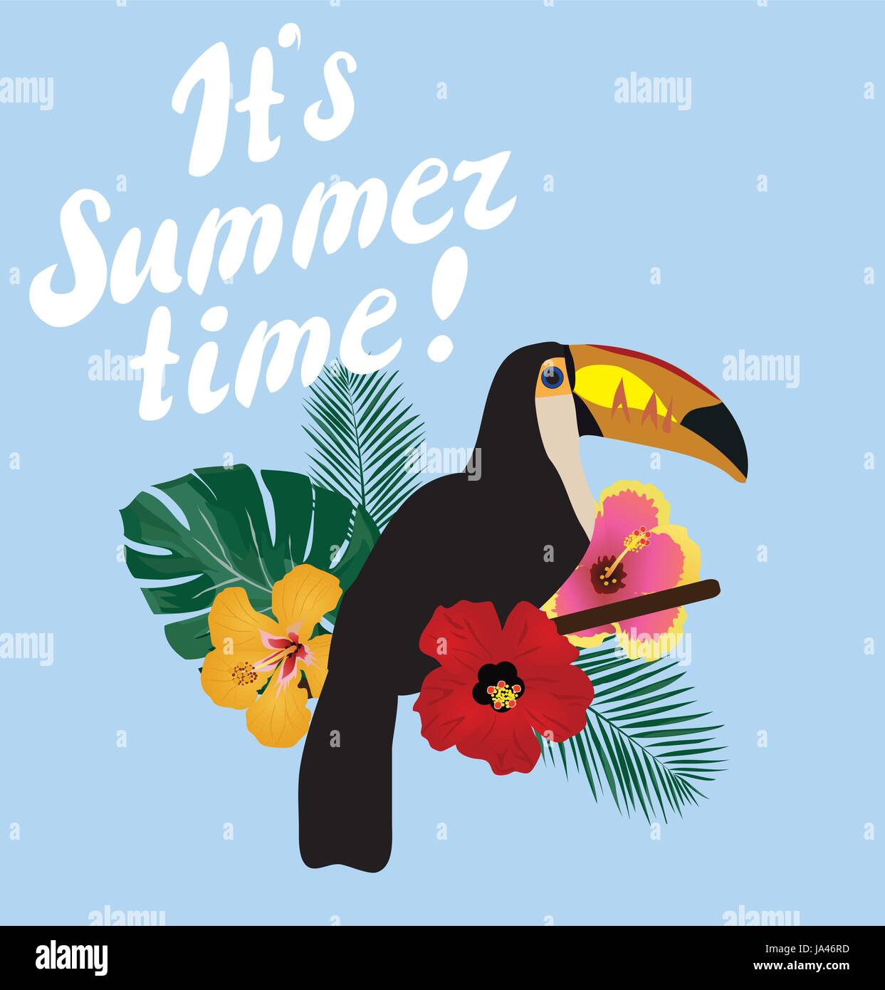 Vektor-Illustration ist Sommer mit tropischen Blumen und Vögel Stock Vektor