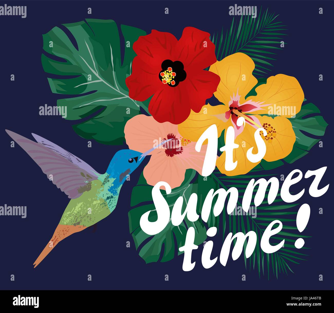 Vektor-Illustration ist Sommer mit tropischen Blumen und Vögel Stock Vektor