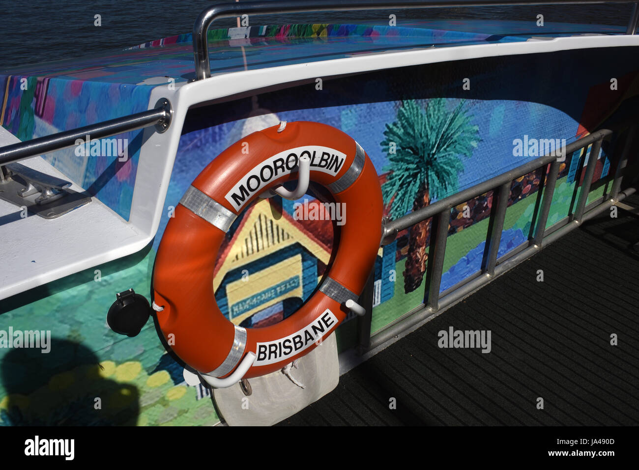 Brisbane, Australien: Rettungsring, Ring Flotation Sicherheitsvorrichtung an CityCat Fähre Stockfoto