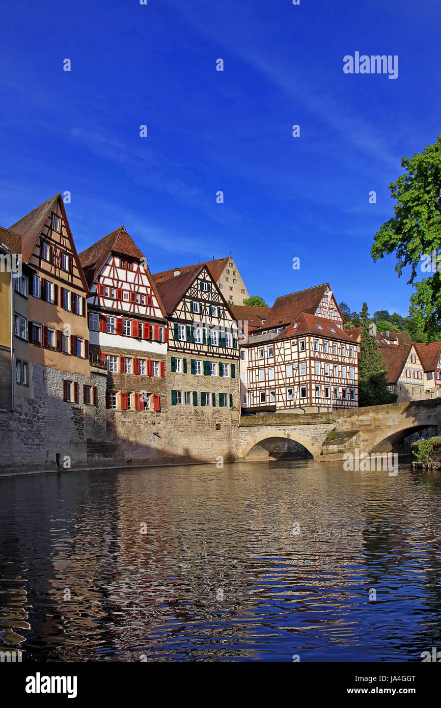 Altstadt, am Abend, Frame-Work, Herd, Köcher, Ton, blau, alte Stadt, am Abend, Stockfoto