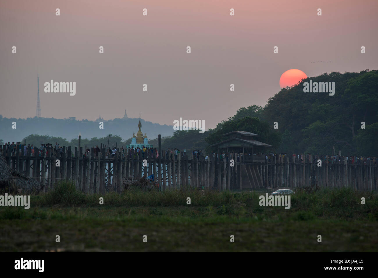 U-Bein Brücke, weltweit längste Teakholz, Mandalay, Myanmar Stockfoto