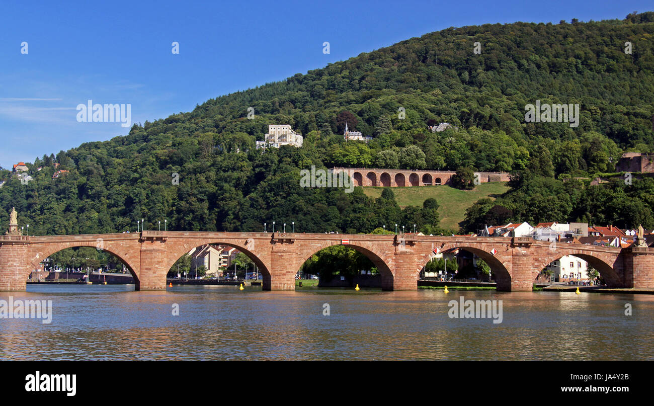 Neckar, die alte Brücke in Heidelberg anzeigen Stockfoto