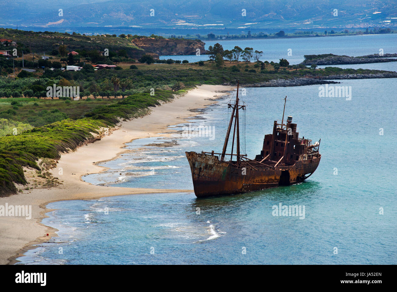 Griechenland, Strand, Meer, Strand, Meer, Rusty, Schiffbruch, Schiff, Segeln Stockfoto