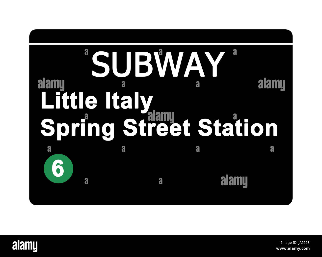 Wenig Italien Spring Street Station u-Bahn Zeichen isoliert auf weiss, New York City, Vereinigte Staaten von Amerika Stockfoto