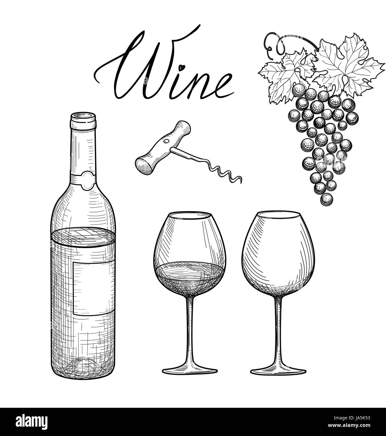 Wein. Wein Glas, Flasche, Traubenmost, Zweig