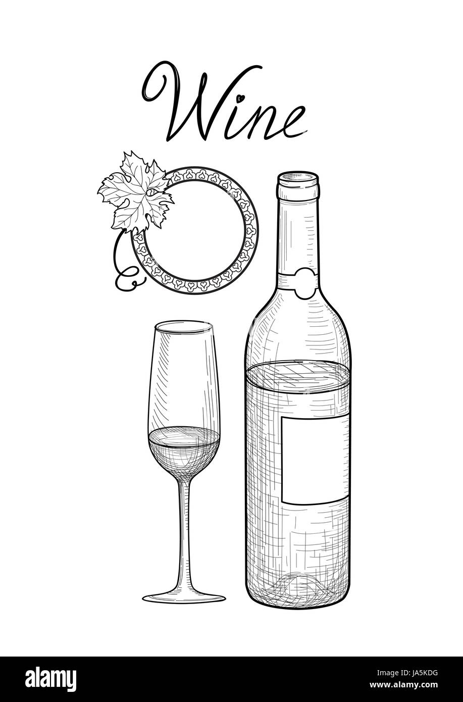 Wein. Wein Glas, Flasche, Traubenmost, Zweig