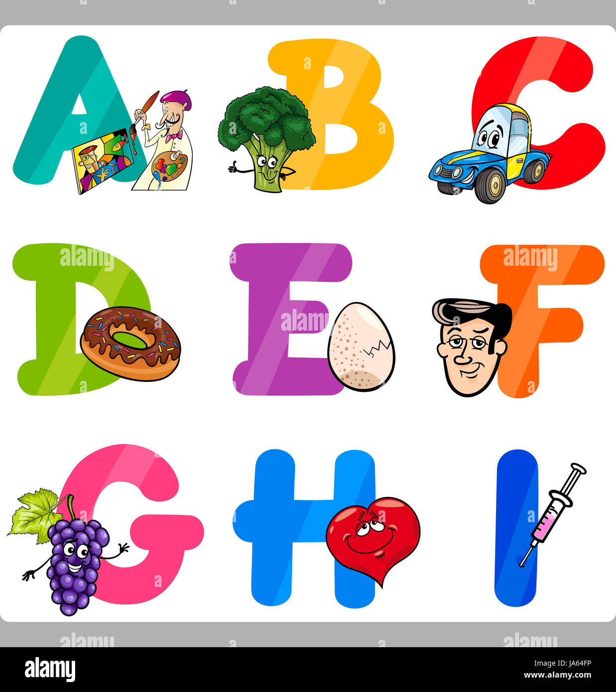Bildung, Illustration, Alphabet, cartoon, ABC, lernen, Kind, Kinder  Stockfotografie - Alamy