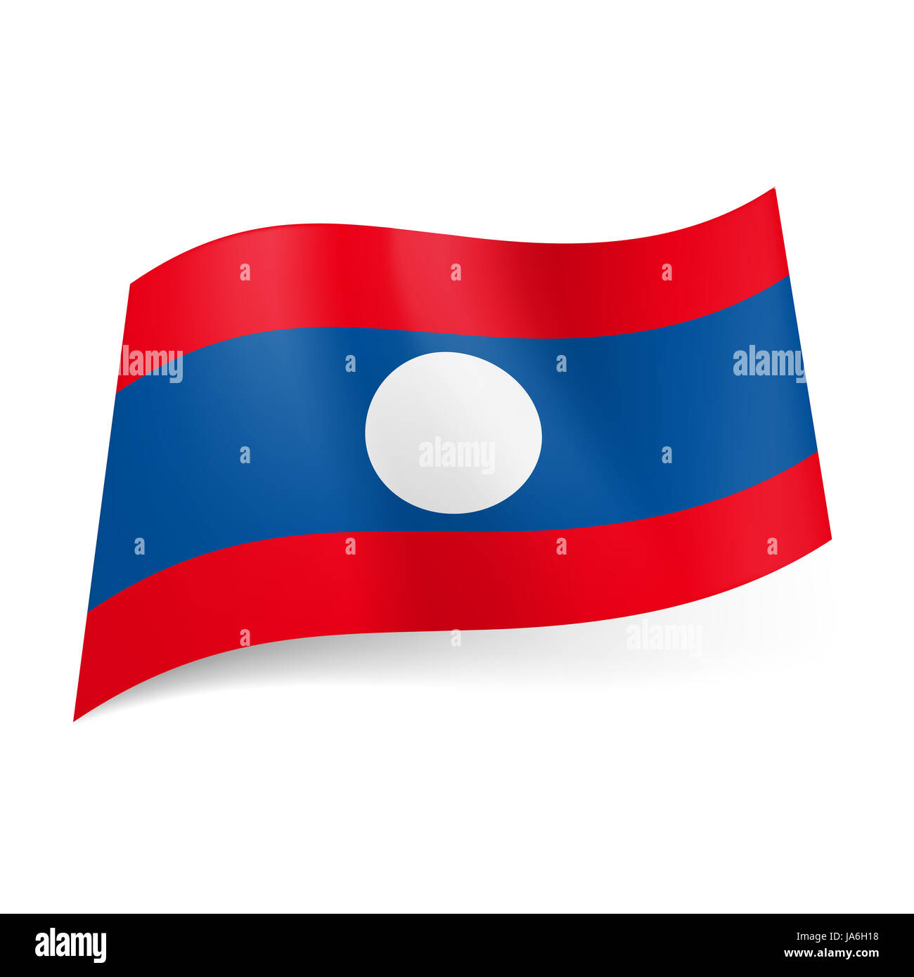 Flagge von Laos: breite zentrale blauen Streifen mit weißen Kreis zwischen zwei schmalen roten Streifen. Stockfoto