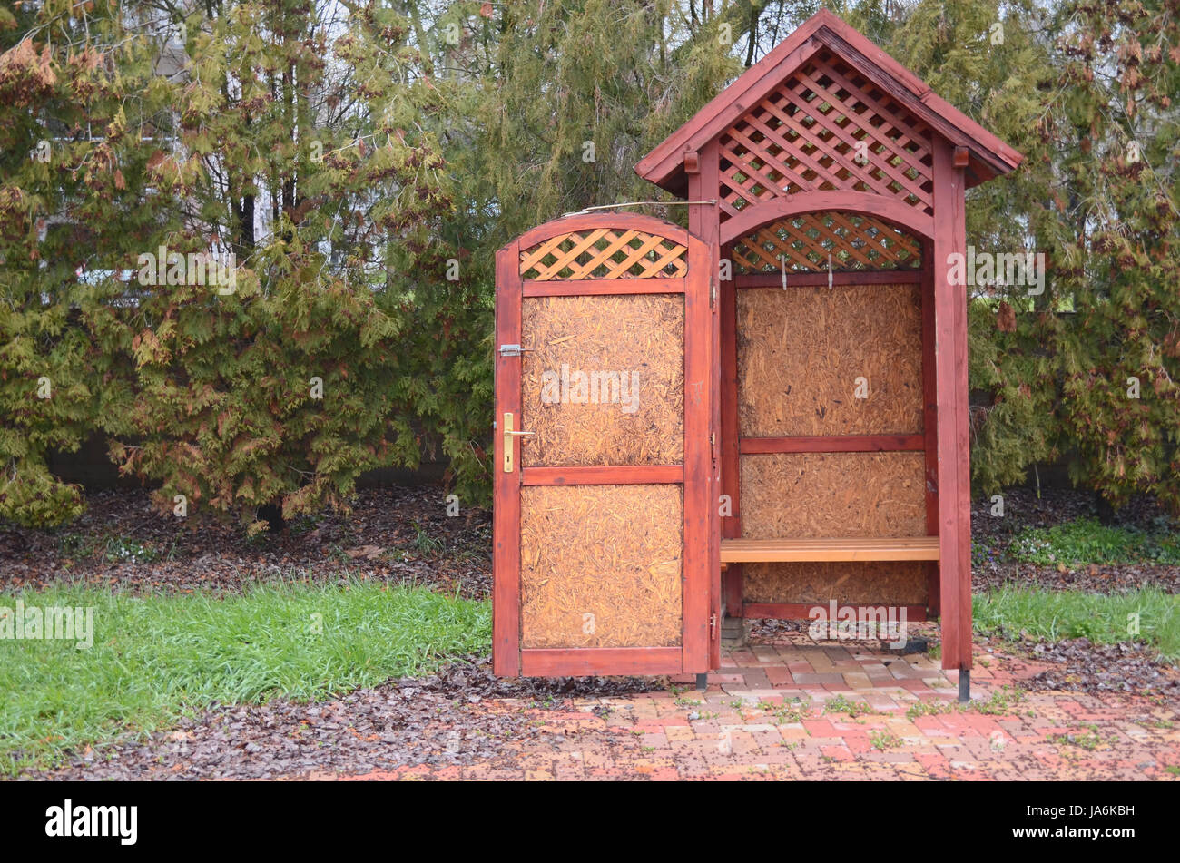 Busch, Stand, offenen, Tür, Retro, Entdeckeln, Holz, Wiese, Rasen, Rasen, grün, Stockfoto