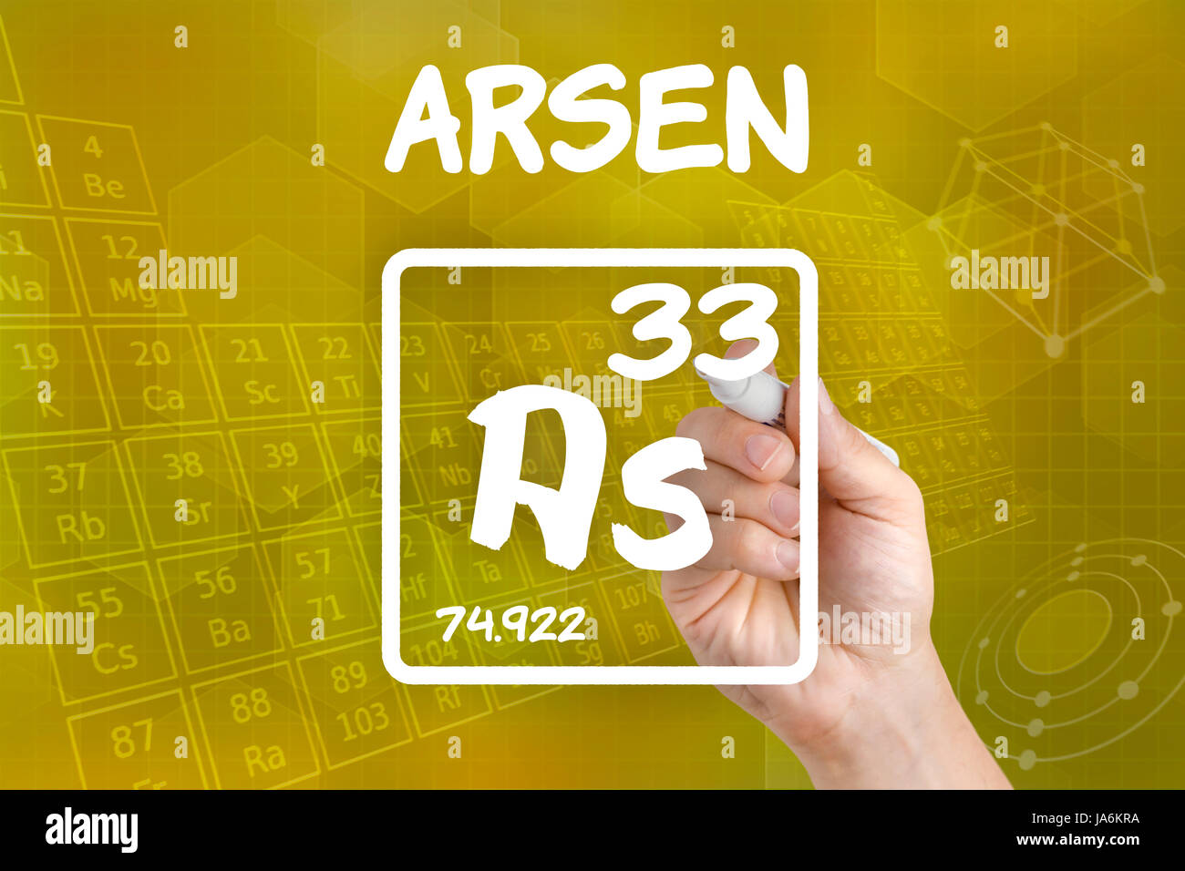 Symbol für das chemische Element asen Stockfoto