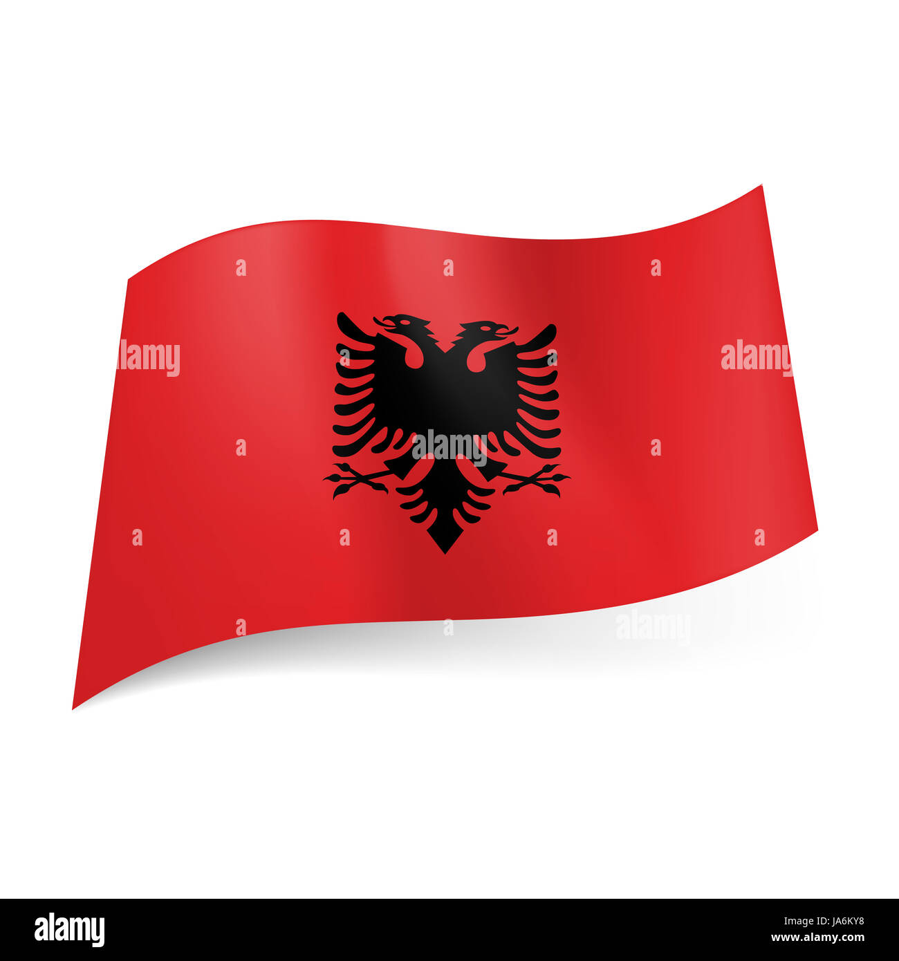 Nationalflagge von Albanien: schwarzen Doppeladler auf rotem Grund. Stockfoto