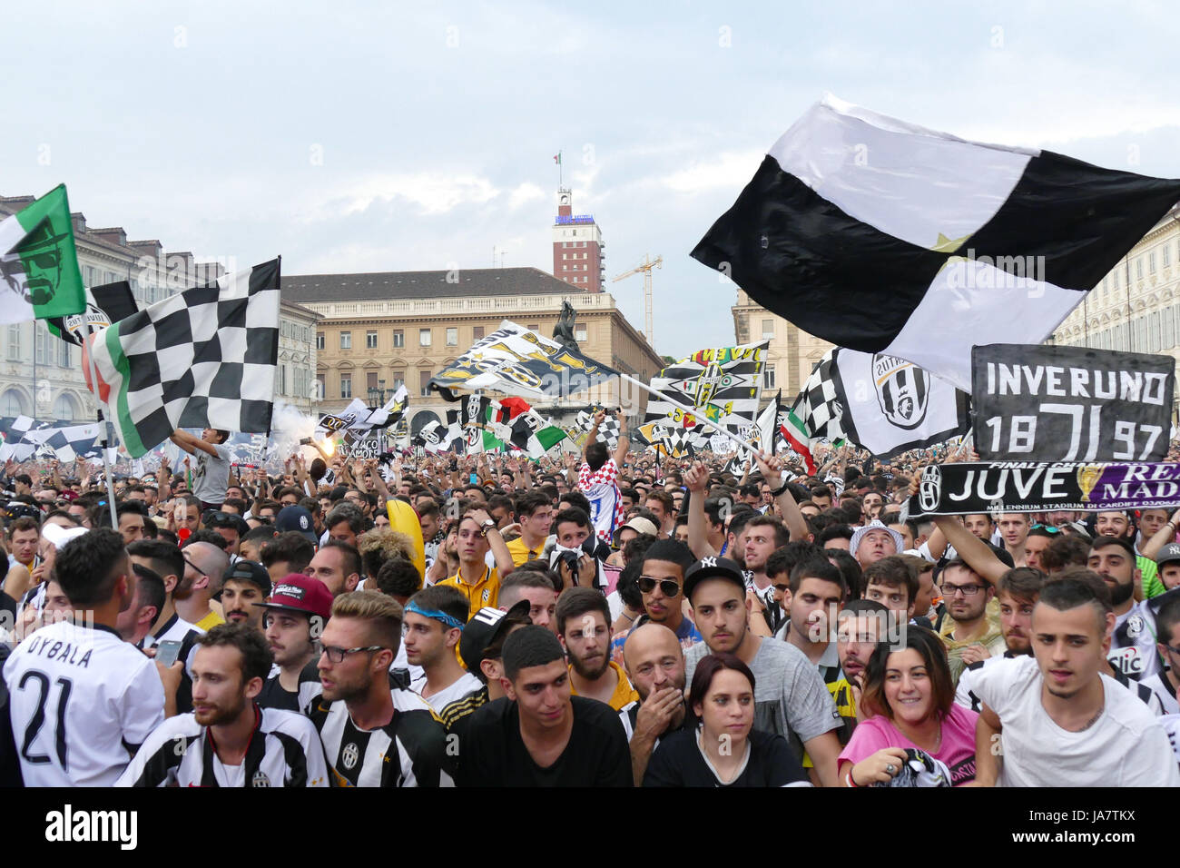 TORINO. Nelle Foto il Pre Partita Juventus Vs Real, Piazza S.Carlo. Stockfoto