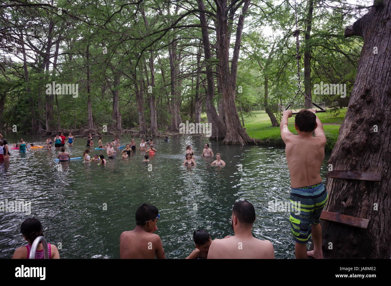 Schwimmer bei Blue hole Regional Park in Teschow, Texas Stockfoto