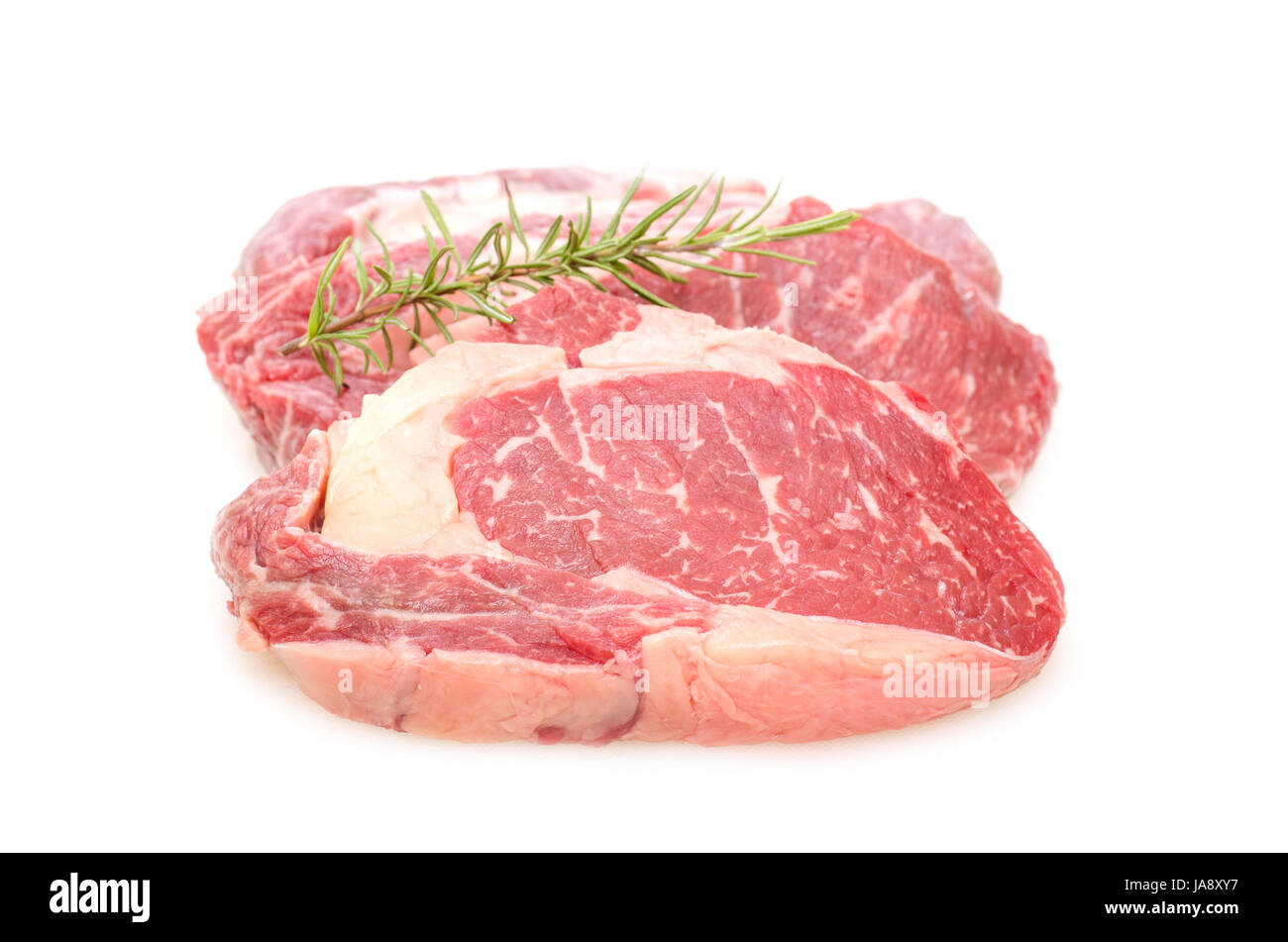 Roh, bovine, Steak, Rosmarin, Steak, Rindfleisch, Fleisch, Lebensmittel, Nahrungsmittel, Gewürz, Stockfoto