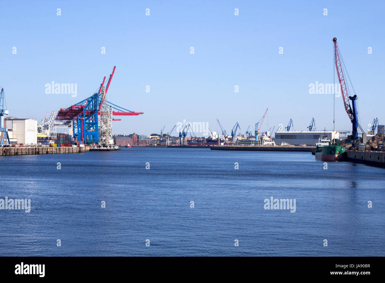 blau, Industrie, Versand, Hafen, Transport, Dock, Logistik, Hamburg, Stockfoto