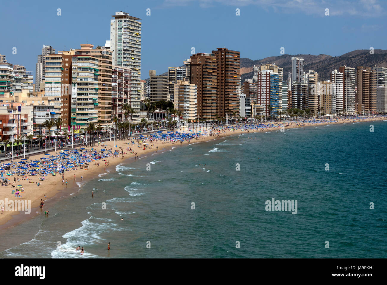 Benidorm - Spanien.  Eine Stadt in der Provinz Alicante an der Costa Blanca im Osten Spaniens, an der Mittelmeerküste. Stockfoto