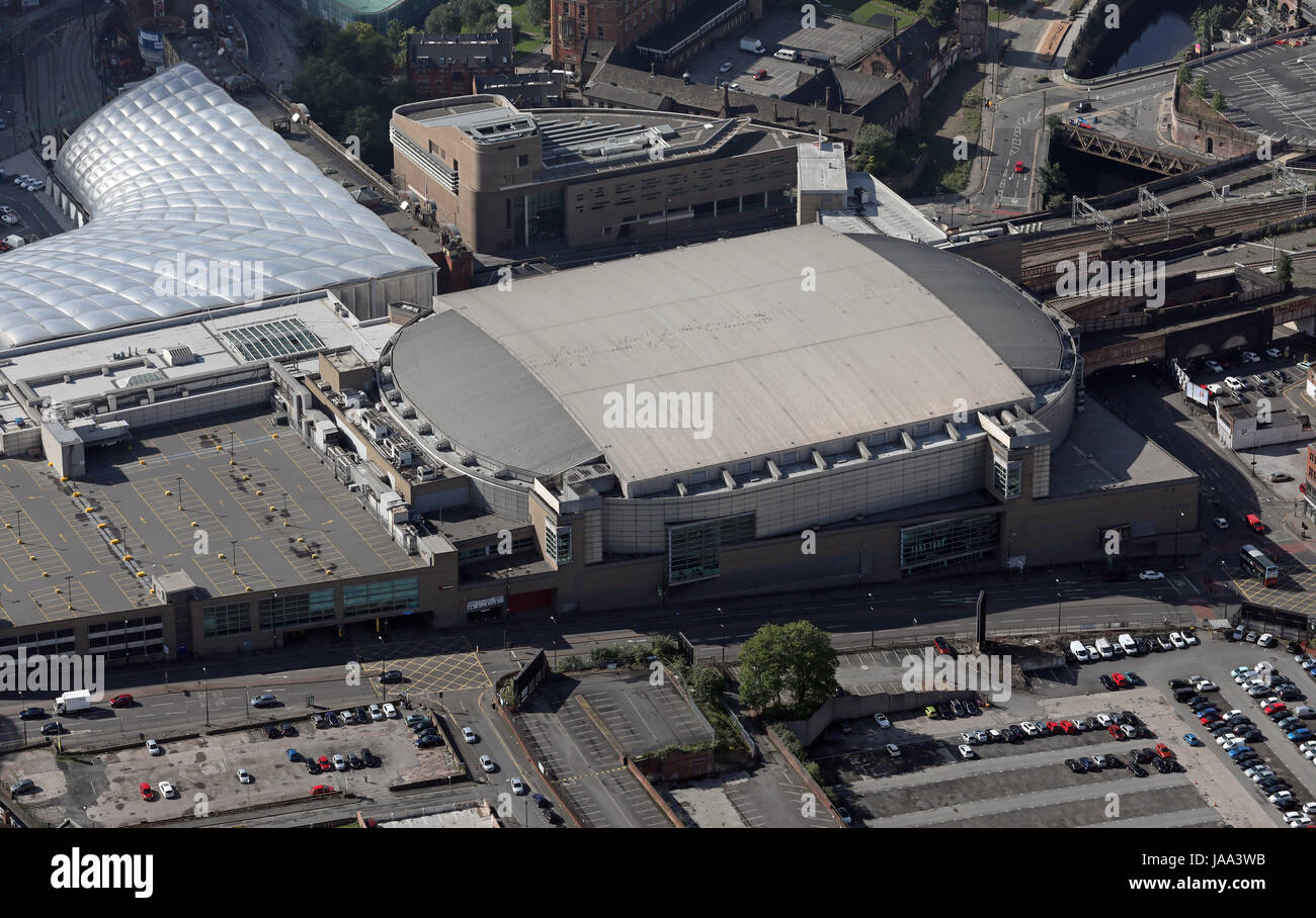 Luftaufnahme der Manchester AO Arena, Großbritannien Stockfoto