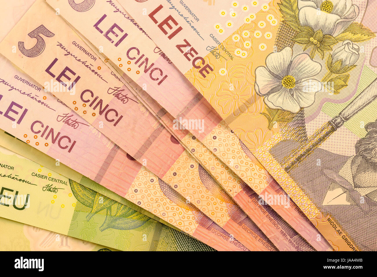 Nahaufnahme Der Rumanischen Wahrung Hinweis Banknoten Lei Oder Leu Rumanien Stockfotografie Alamy
