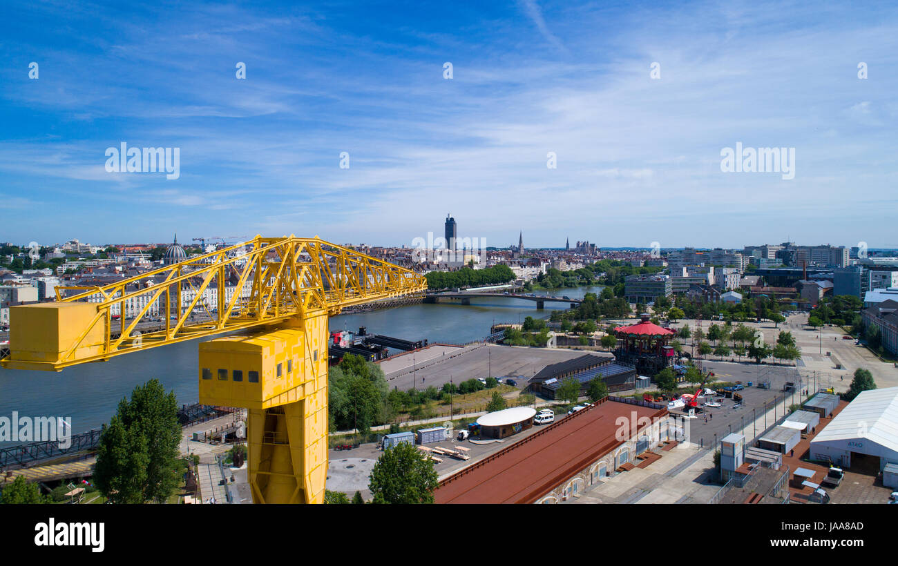 Luftaufnahme von Nantes Stadtzentrum in Loire Atlantique, Frankreich Stockfoto