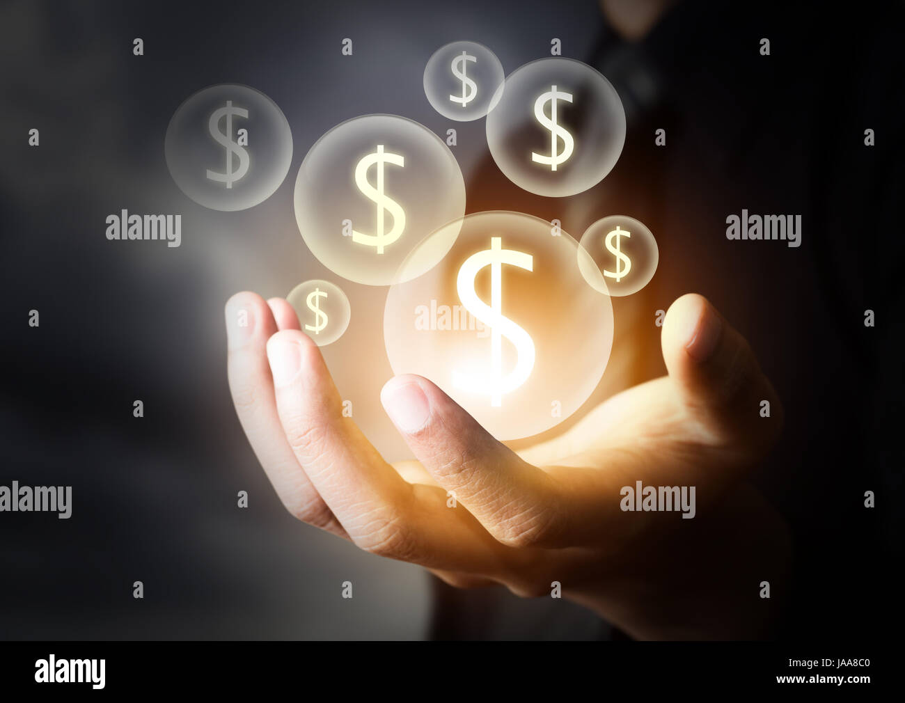 Geld-Symbol im Geschäft hand Stockfoto