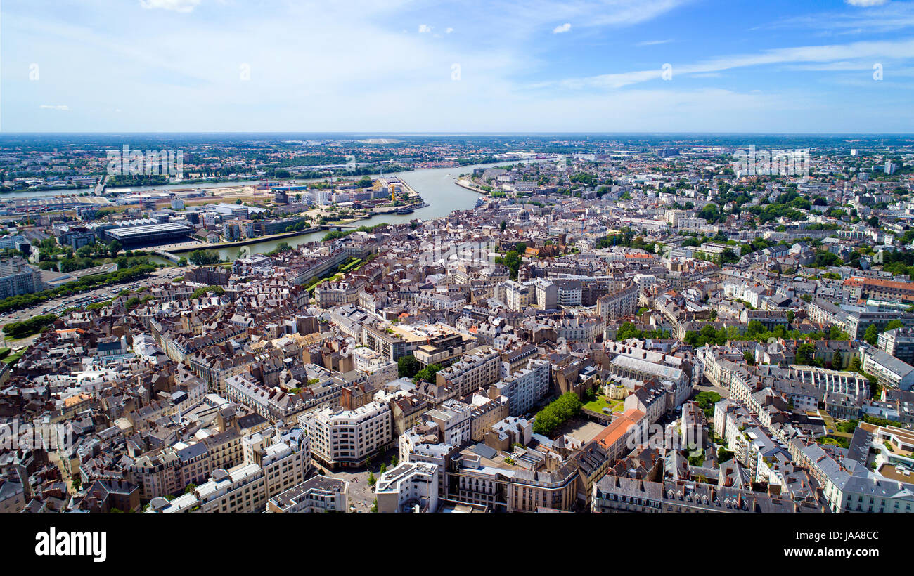 Luftaufnahme von Nantes Stadtzentrum in Loire Atlantique, Frankreich Stockfoto