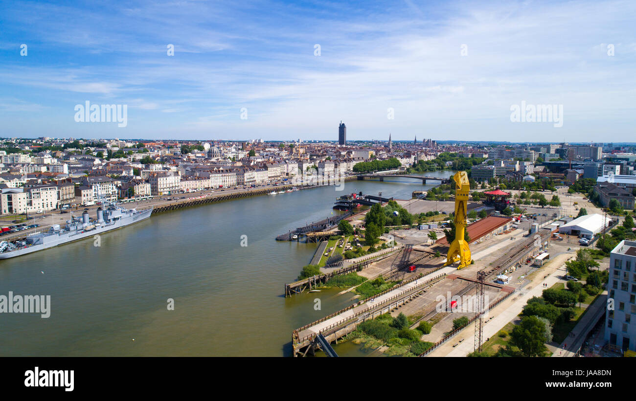 Luftaufnahme von Nantes Stadtzentrum in Loire Atlantique, Frankreich Stockfoto