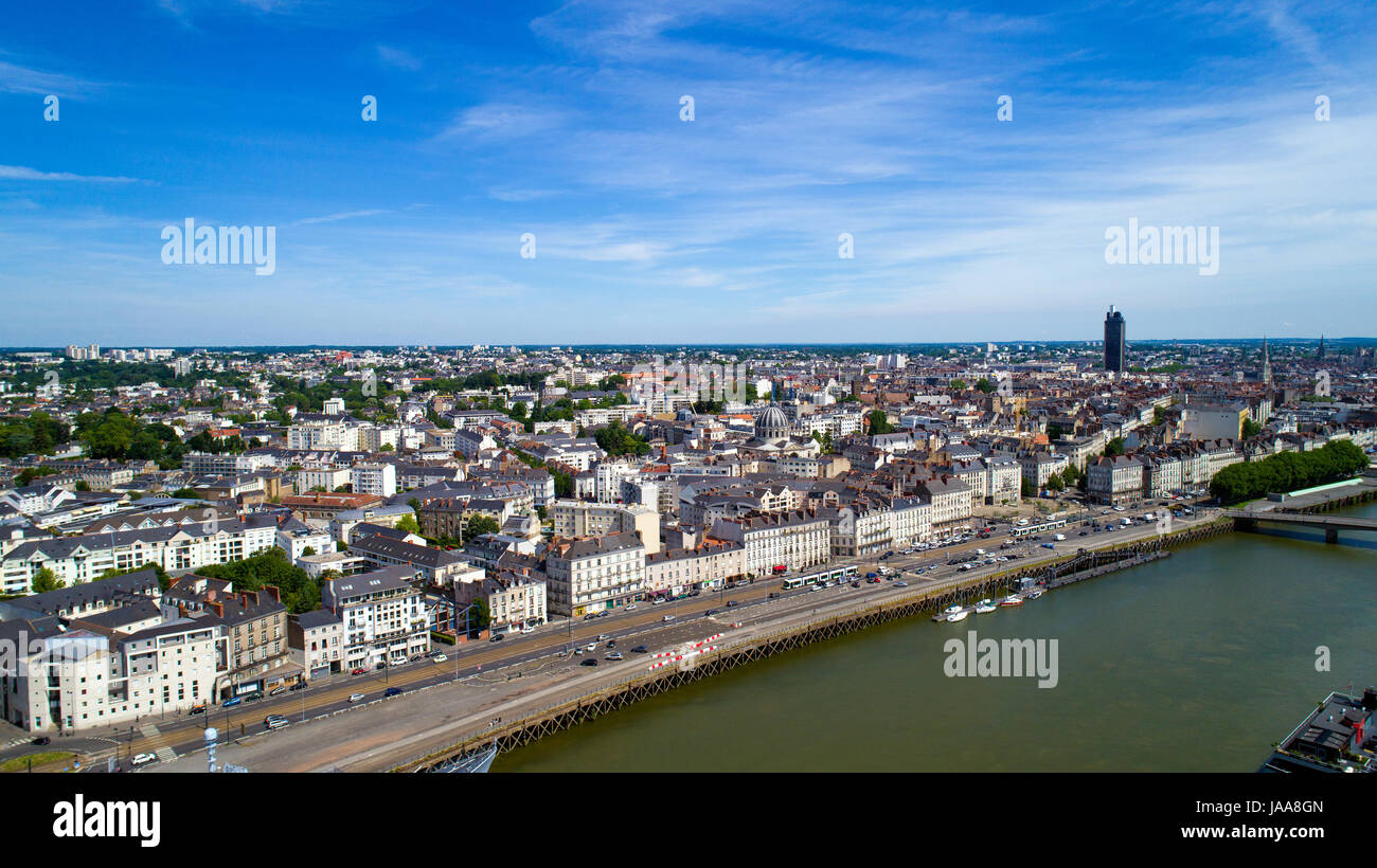 Luftaufnahme von Nantes Stadtzentrum in Loire Atlantique, Frankreich Stockfoto