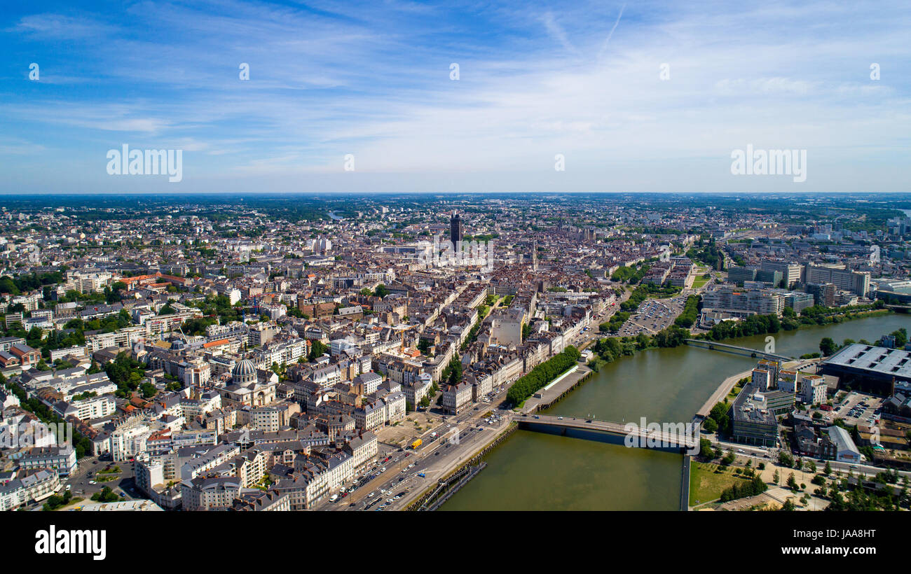 Luftaufnahme von Nantes Stadtzentrum in Loire Atlantique, Frankreich Stockfoto
