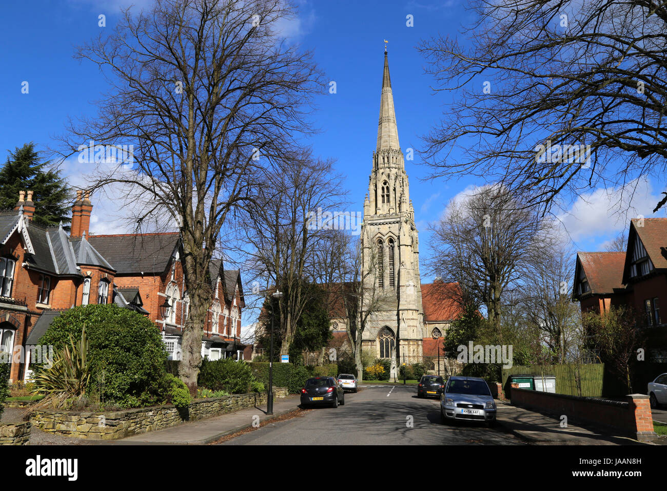 Ein Blick auf die Kirche St. Augustine, eine denkmalgeschützte, historische Gebäude in Edgbaston, Birmingham, UK. Stockfoto