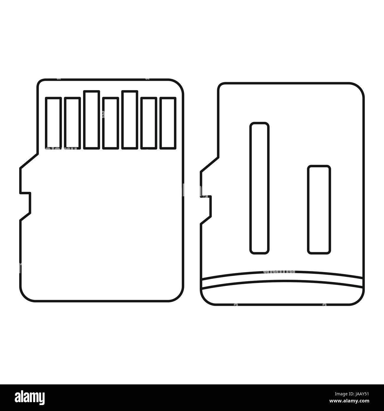 Beide Seiten der SD Karte Speichersymbol, Umriss-Stil Stock Vektor