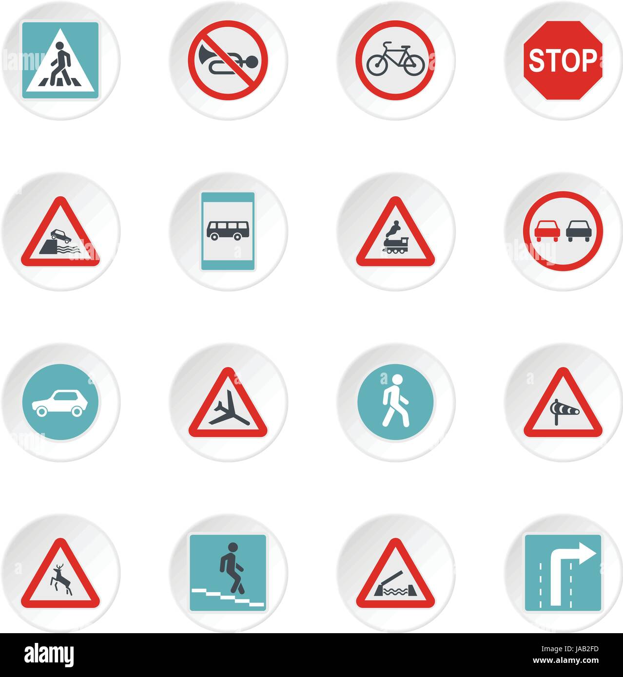 Straße Zeichen Symbole gesetzt, flachen Stil Stock Vektor