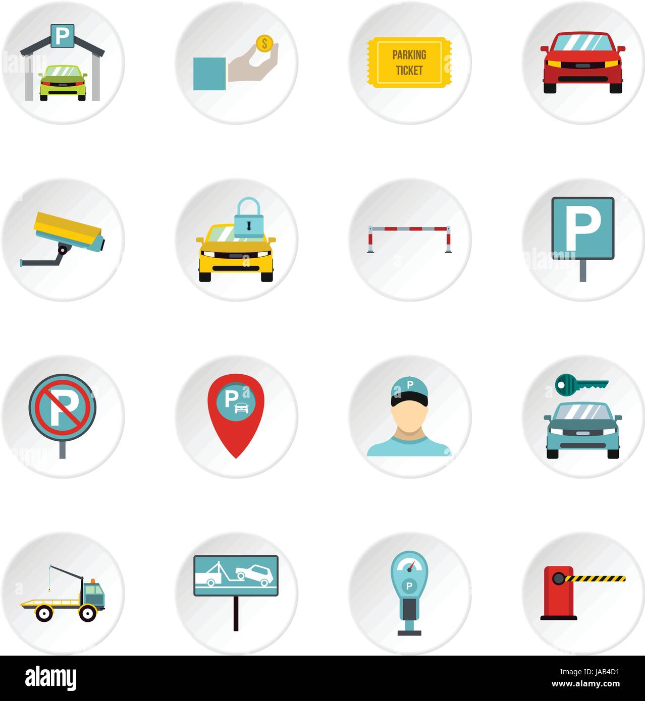 Parkplatz Symbole festgelegt. Flache Abbildung 16 Parkplätze Vektor-Icons für web Stock Vektor