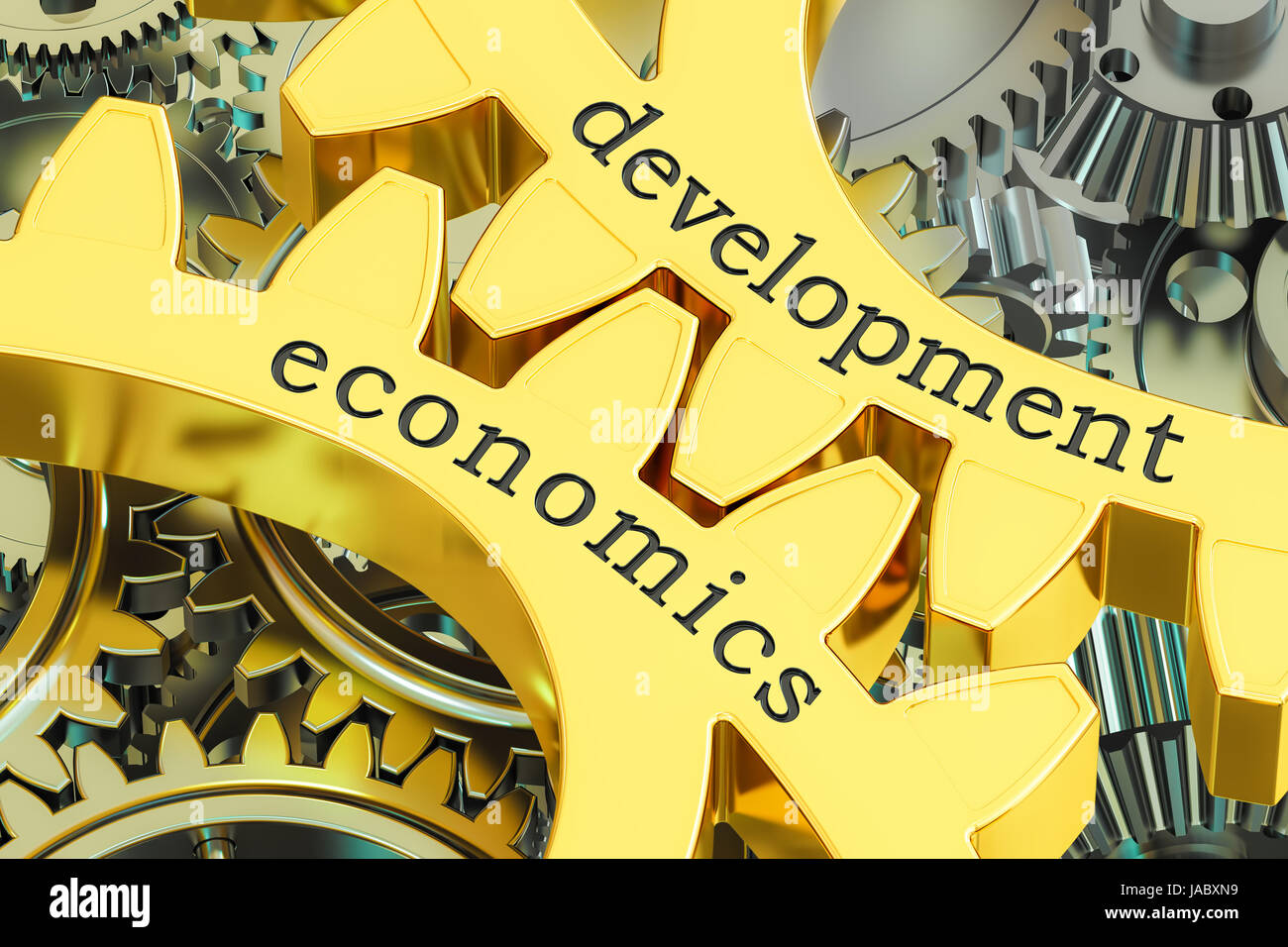 Entwicklungskonzept der Wirtschaft auf die Zahnräder, 3D rendering Stockfoto