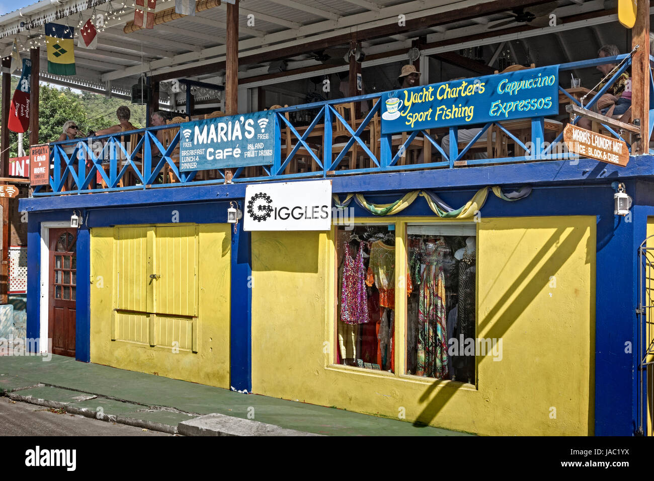 Marias Cafe und kichert Port Elizabeth Grenadinen St. Vincent West Indies Stockfoto