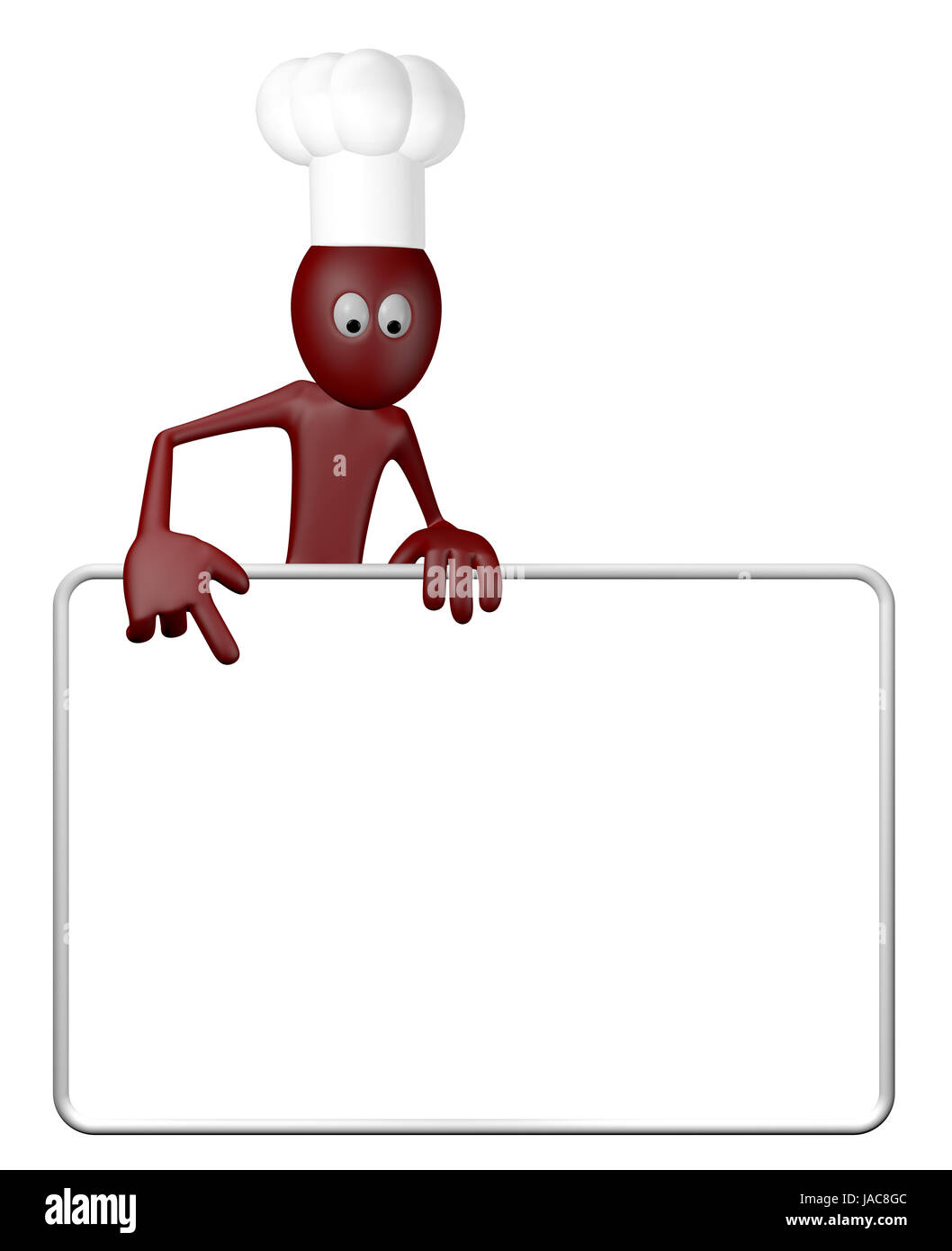 Cartoonfigur Mit Kochmütze Und Leere Weiße Tafel - 3d illustration Stockfoto