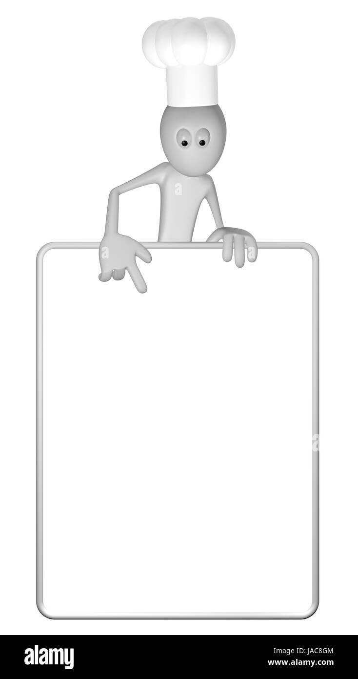 Cartoonfigur Mit Kochmütze Und Leere Weiße Tafel - 3d illustration Stockfoto