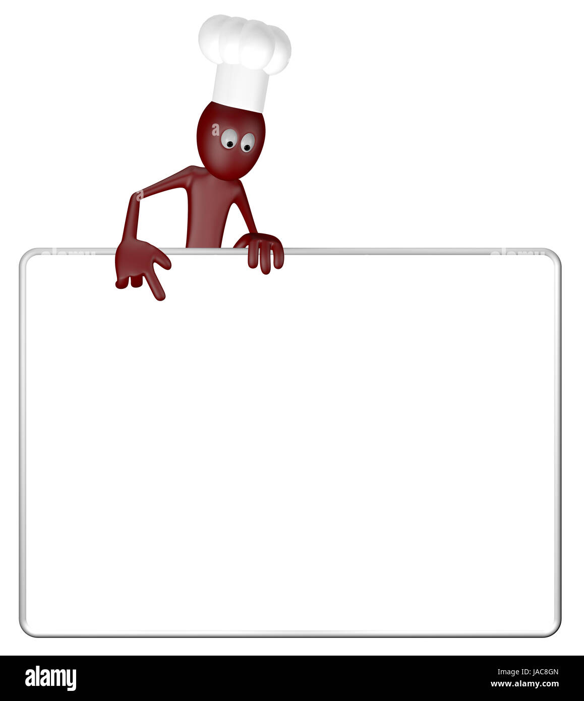 Cartoonfigur Mit Kochmütze Und Leere Weiße Tafel - 3d illustration Stockfoto